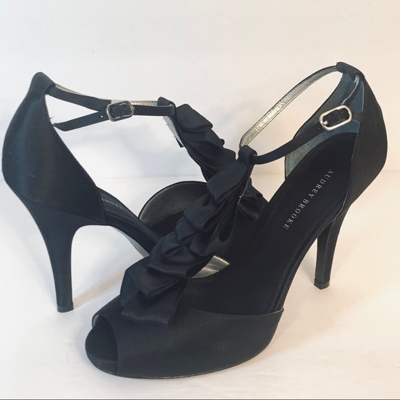 Audrey Brook | Estella Black Satin Peep To… - Picture 3 of 14